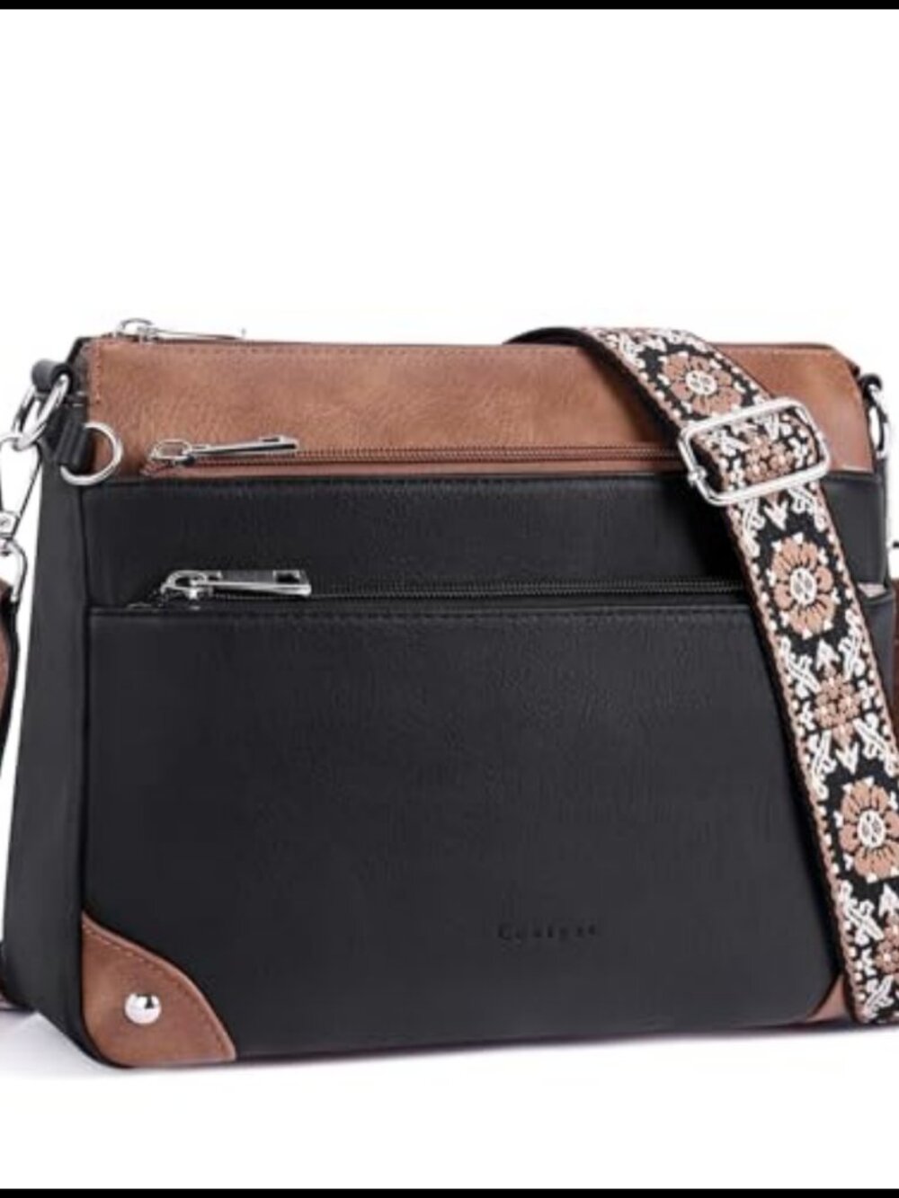 RFID Crossbody Bag PU Leather Medium Purse Multi Zip Adjustable Strap